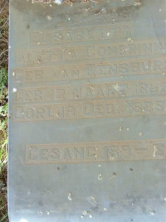 COMBRINK Elisabetta Aletta nee VAN RENSBURG 1862-1865