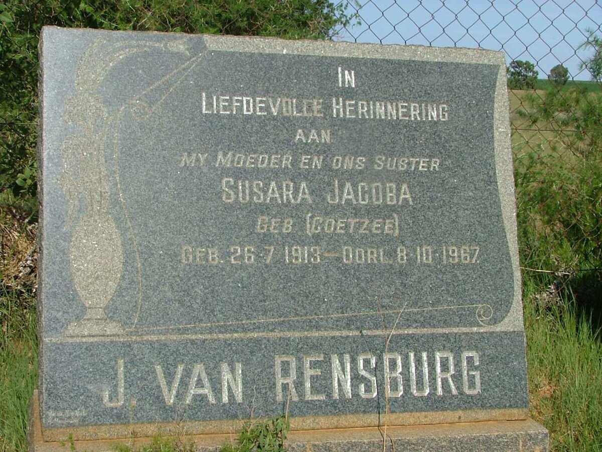 RENSBURG Susara Jacoba, J.  van nee COETZEE 1913-1967
