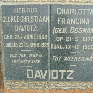 DAVIDTZ George Christiaan 1868-1929 &amp; Charlotta Francina  BOSMAN 1870-1952