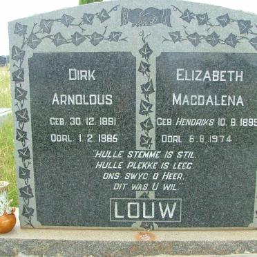 LOUW Dirk Arnoldus 1891-1965 &amp; Elizabeth Magdalena HENDRIKS 1899-1974
