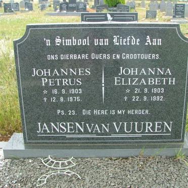 VUUREN Johannes Petrus, Jansen van 1903-1975 &amp; Johanna Elizabeth 1903-1992