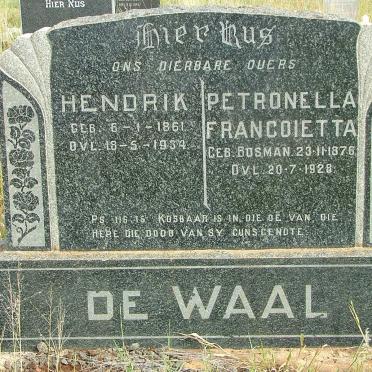 WAAL Hendrik, de 1861-1934 &amp; Petronella Francoietta BOSMAN 1876-1928