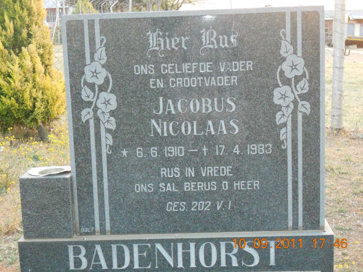 BADENHORST Jacobus Nicolaas 1910-1983