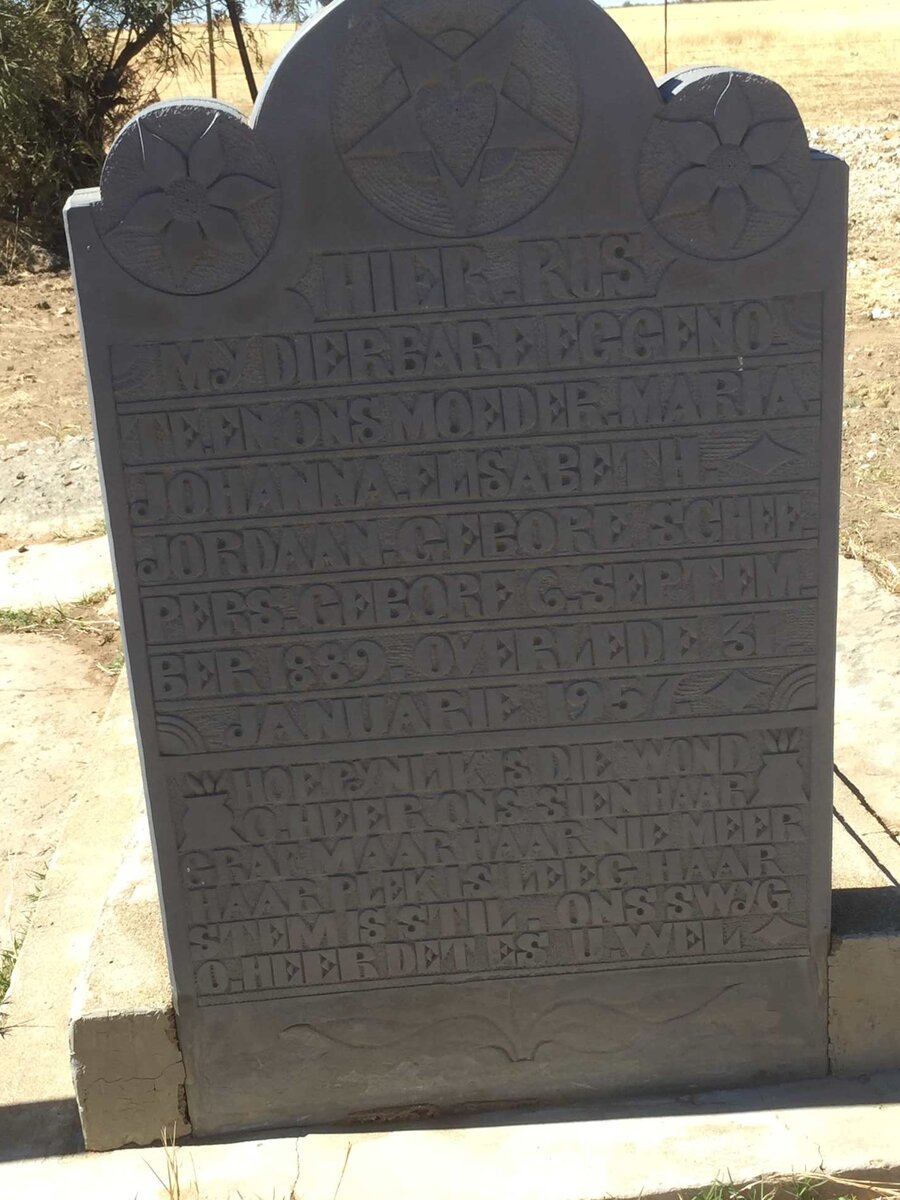 JORDAAN Maria Elisabeth nee SCHEEPERS 1889-1957