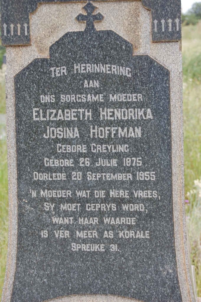HOFFMAN Elizabeth Hendrika Josina nee GREYLING 1875-1955
