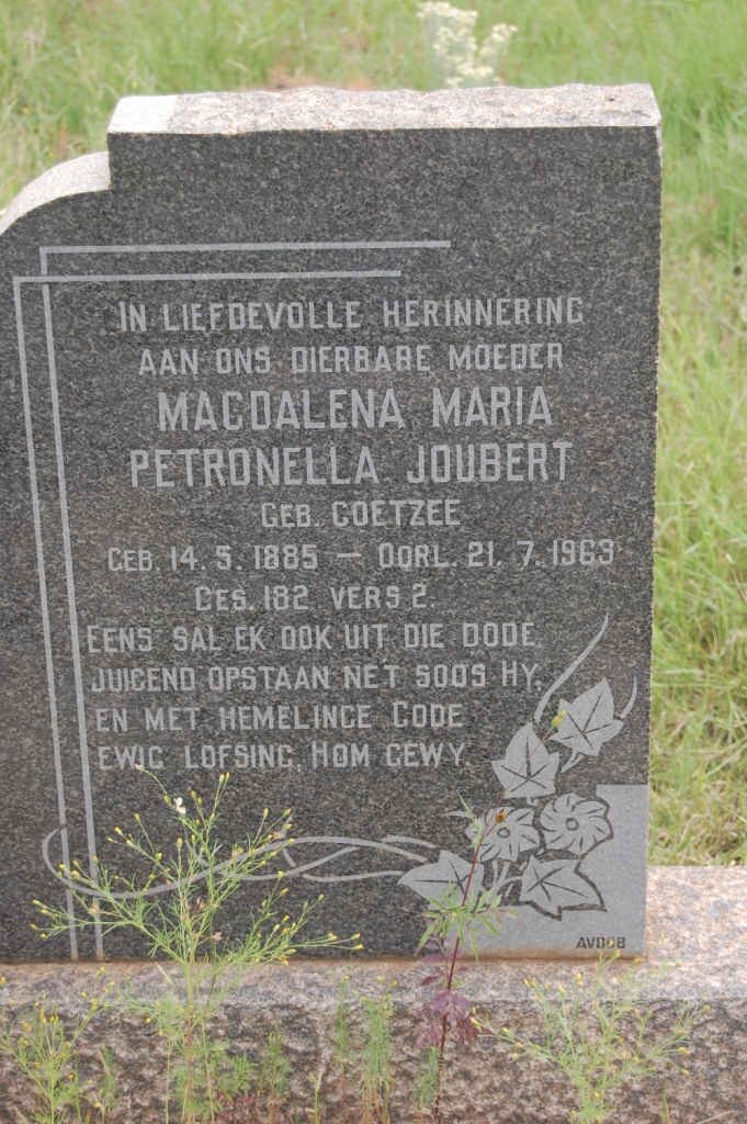 JOUBERT Magdalena Maria Petronella nee COETZEE 1885-1963