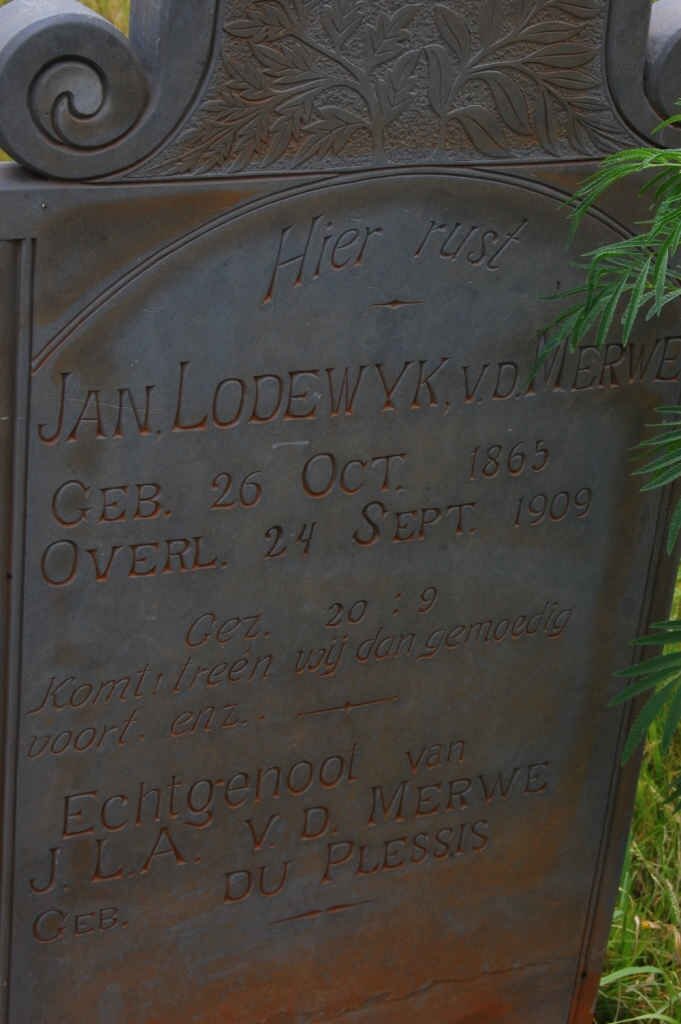 MERWE Jan Lodewyk, v.d. 1965-1909