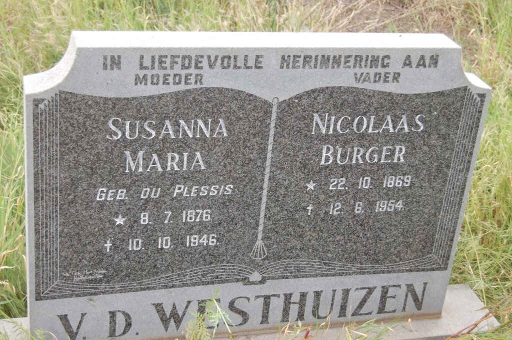 WESTHUIZEN Nicolaas Burger 1869-1954 &amp; Susanna Maria DU PLESSIS 1876-1946