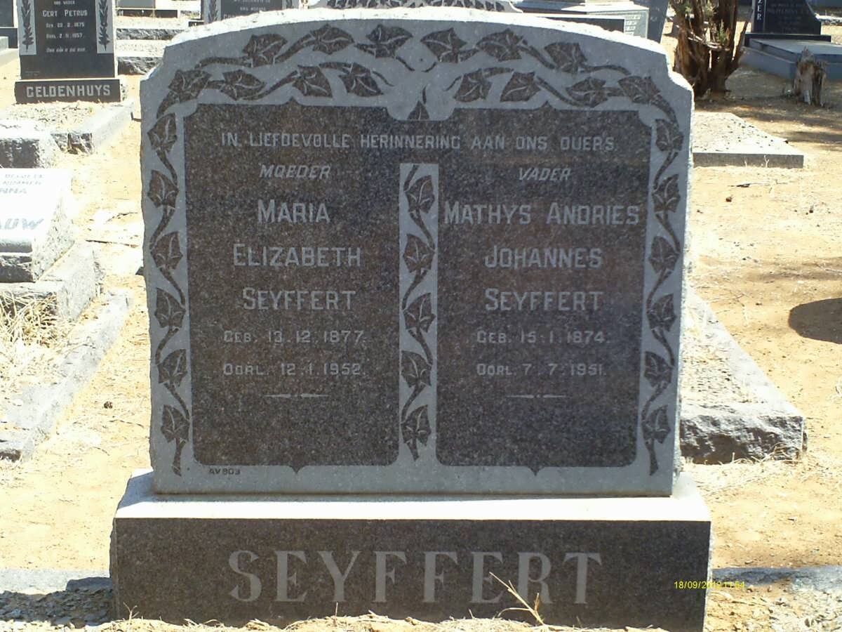 SEYFFERT Mathys Andries Johannes 1874-1951 &amp; Maria Elizabeth 1877-1952