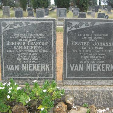 NIEKERK Hendrik Francois, van 1871-1960 &amp; Hester Johanna VAN DER MERWE 1889-1957