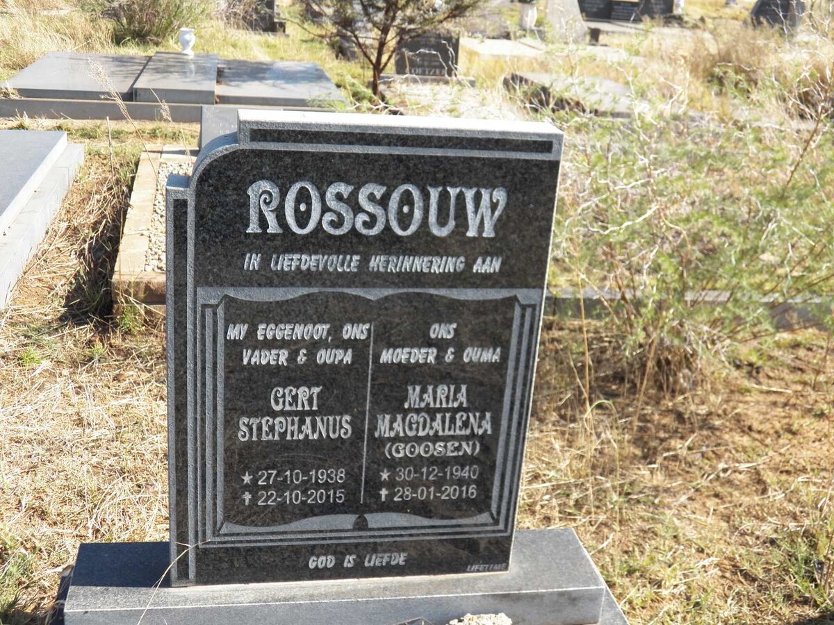 ROSSOUW Gert Stephanus 1938-2015 & Maria Magdalena GOOSEN 1940-2016
