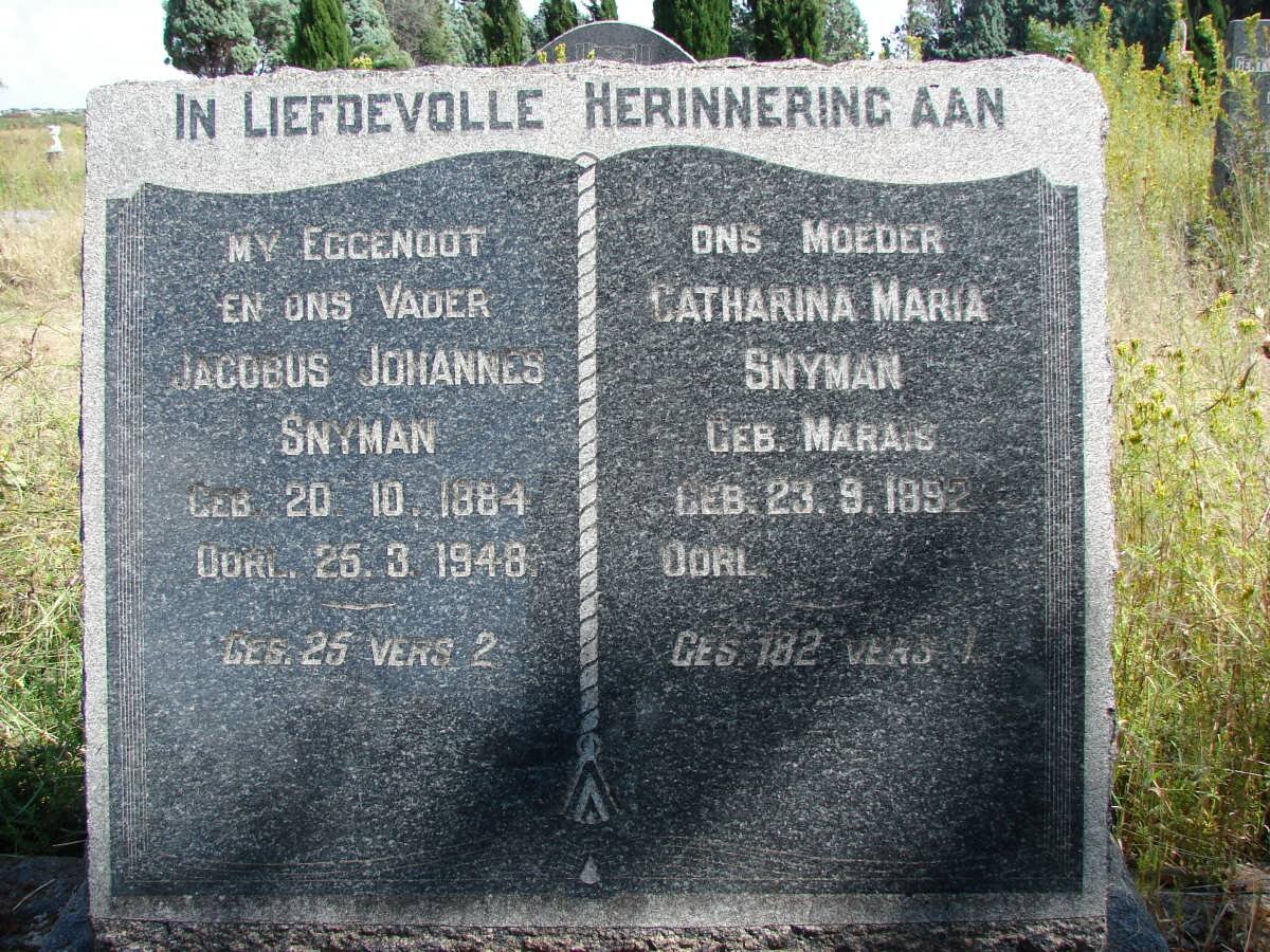SNYMAN Jacobus Johannes 1884-1948 &amp; Catharina Maria MARAIS 1892-