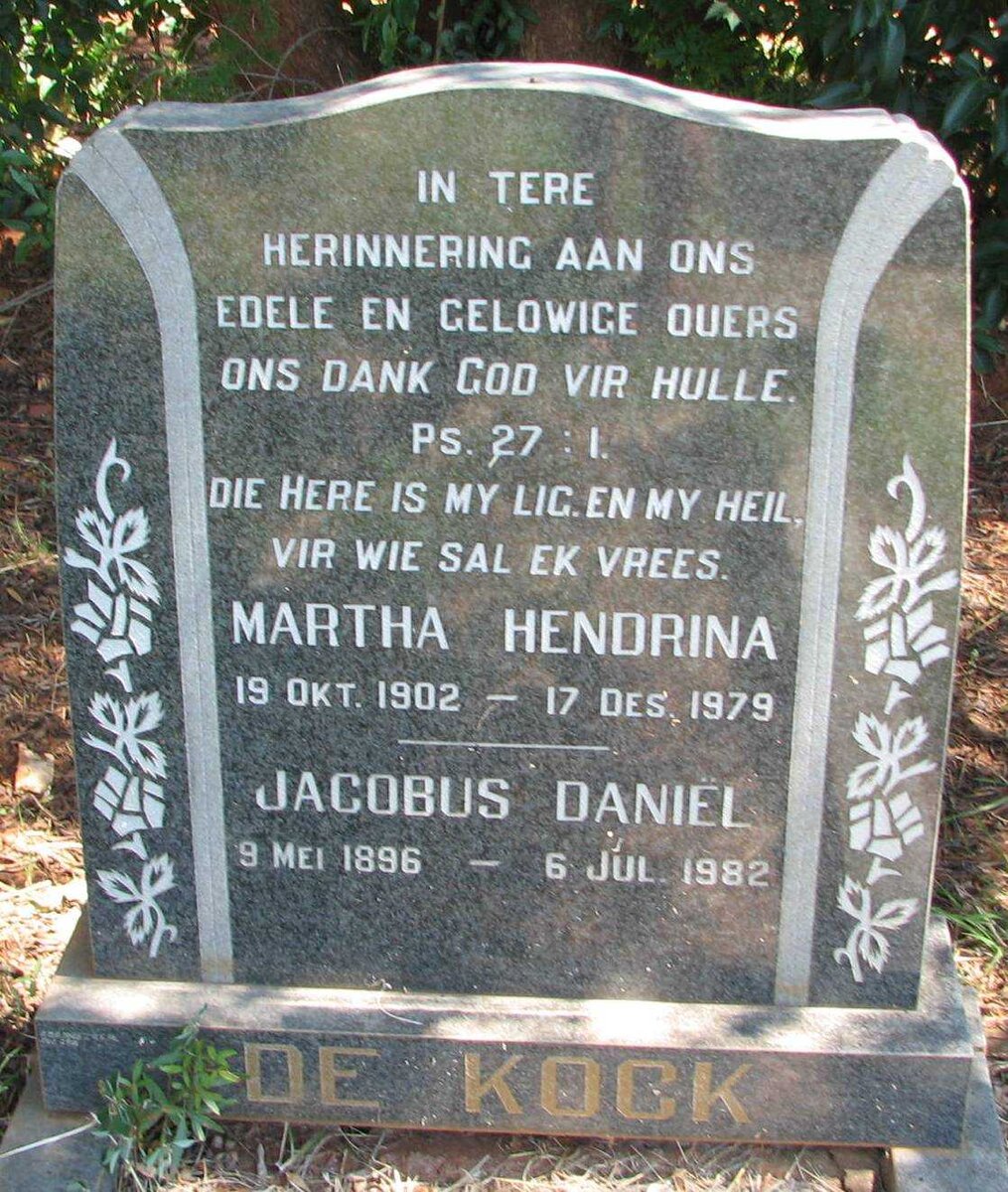 KOCK Jacobus Daniël, de 1896-1982 &amp; Martha Hendrina 1902-1979