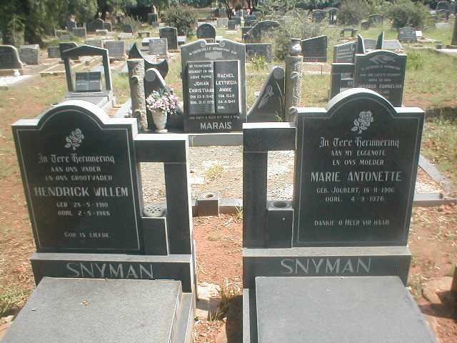SNYMAN Hendrick Willem 1910-1988 &amp; Marie Antonette JOUBERT 1906-1976
