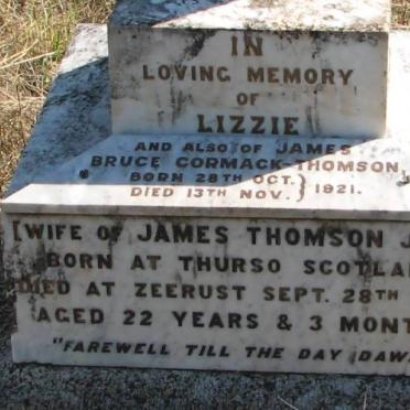 THOMSON James Bruce, Cormack -1921 &amp; Lizzie  -1895