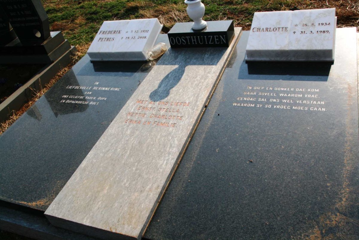 OOSTHUIZEN Frederik Petrus 1932-2008 &amp; Charlotte 1934-1989
