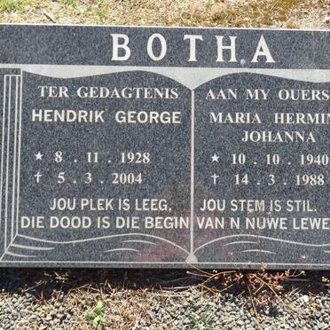 BOTHA Hendrik George 1928-2004 &amp; Maria Hermina Johanna 1940-1988