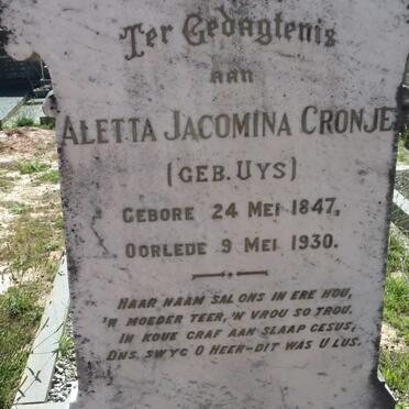 CRONJE Aletta Jacomina nee UYS 1847-1930