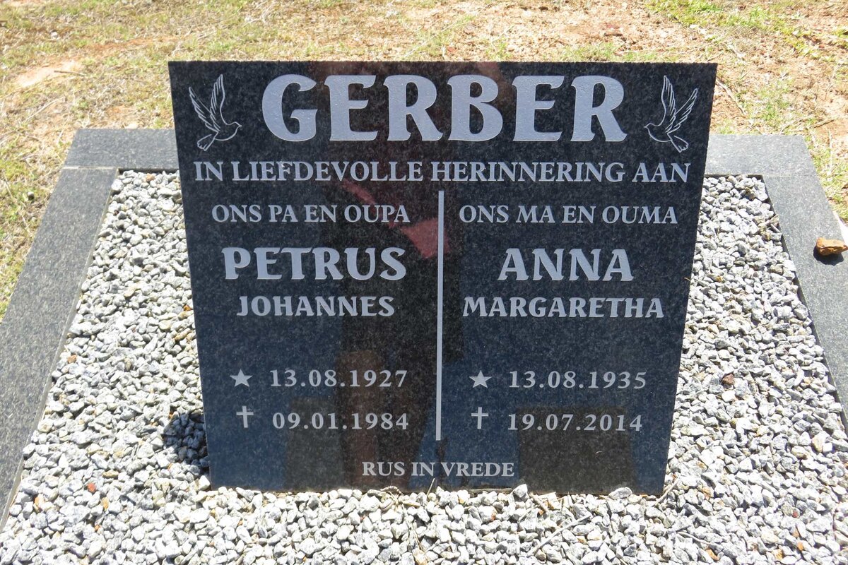 GERBER Petrus Johannes 1927-1984 &amp; Anna Margaretha 1935-2014