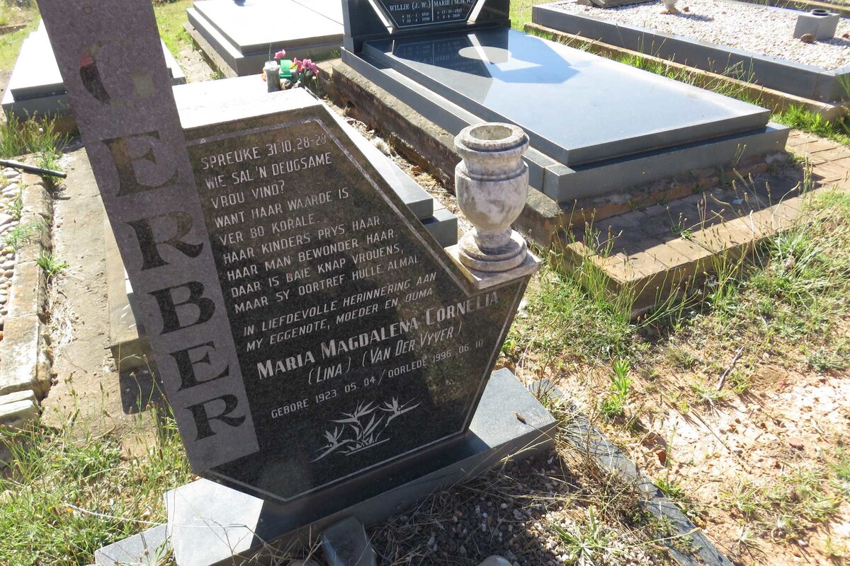 GERBER Maria Magdalena Cornelia nee VAN DER VYFER 1923-1996