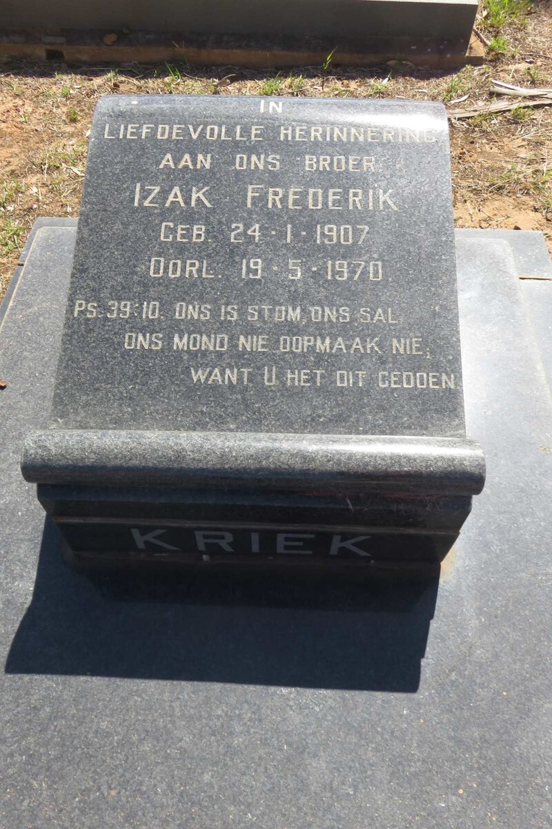 KRIEK Izak Frederik 1907-1970