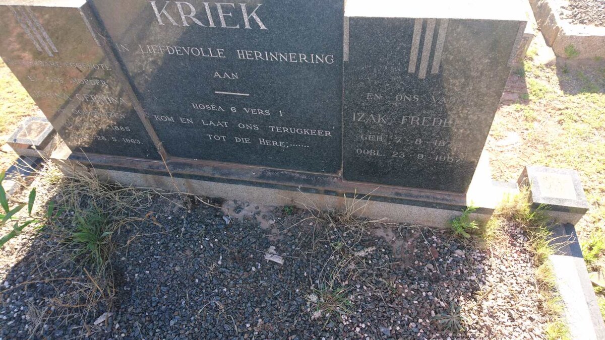KRIEK Izak Frederik 1878-1967 &amp; Josina Germina OOSTHUIZEN 1885-1963