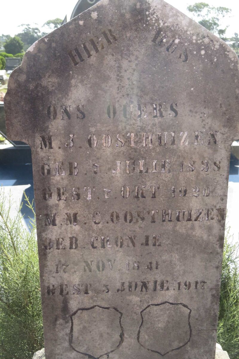 OOSTHUIZEN M.J. 1835-1920 &amp; M.M. CRONJE 1841-1918