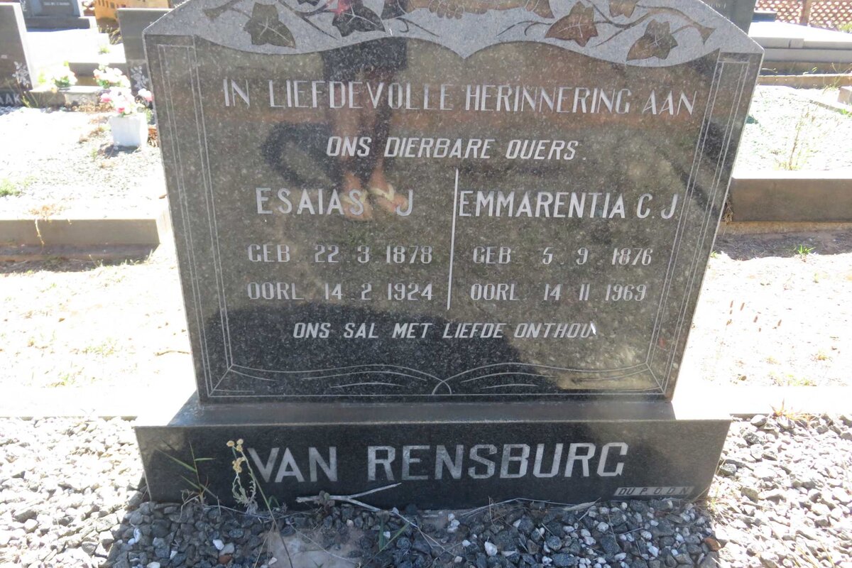 RENSBURG Esaias J., van 1878-1924 &amp; Emmarentia C.J. 1876-1969