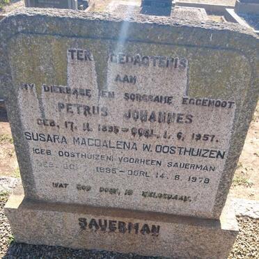 SAUERMAN Petrus Johannes 1895-1957 &amp; Susara Magdalena W. OOSTHUIZEN formerly SAUERMAN nee OOSTHUIZEN 1885-1978