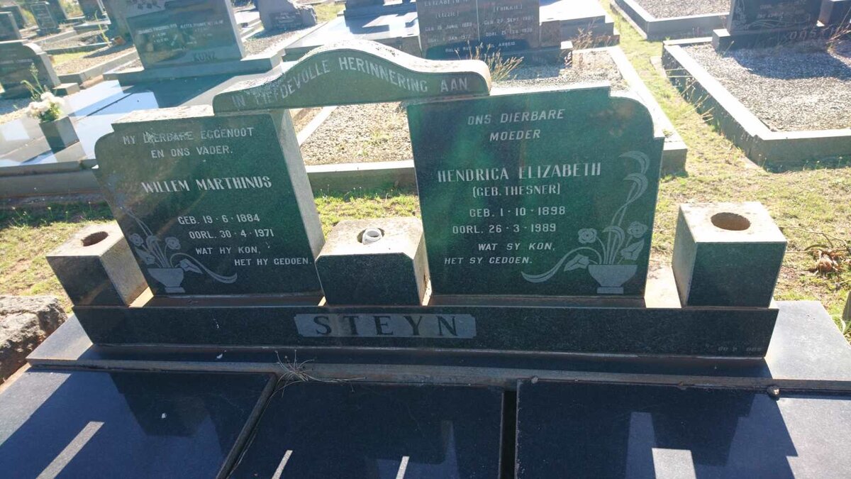 STEYN Willem Marthinus 1884-1971 &amp; Hendrica Elizabeth THESNER 1898-1989