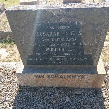 SCHALKWYK Philipus L., van 1884-1964 &amp; Susarah C.E.S. KLEINHANS 1890-1957