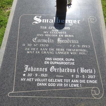 SMALBERGER Johannes Gerhardus 1921-2017 &amp; Cornelia Hendrina 1920-1993