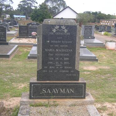 SAAYMAN Maria Magdalena nee OOSTHUIZEN 1886-1955