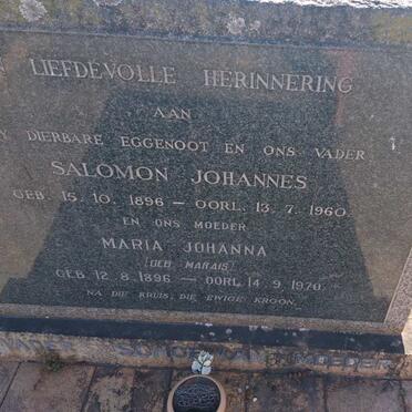 SCHOEMAN Salomon Johannes 1896-1960 &amp; Maria Johanna MARAIS 1896-1970