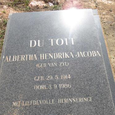 TOIT Albertha Hendrika Jacoba, du nee VAN ZYL 1914-1986