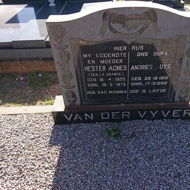 VYVER Andries Uys, van der 1919-1999 &amp; Hester Agnes LA GRANGE 1920-1973
