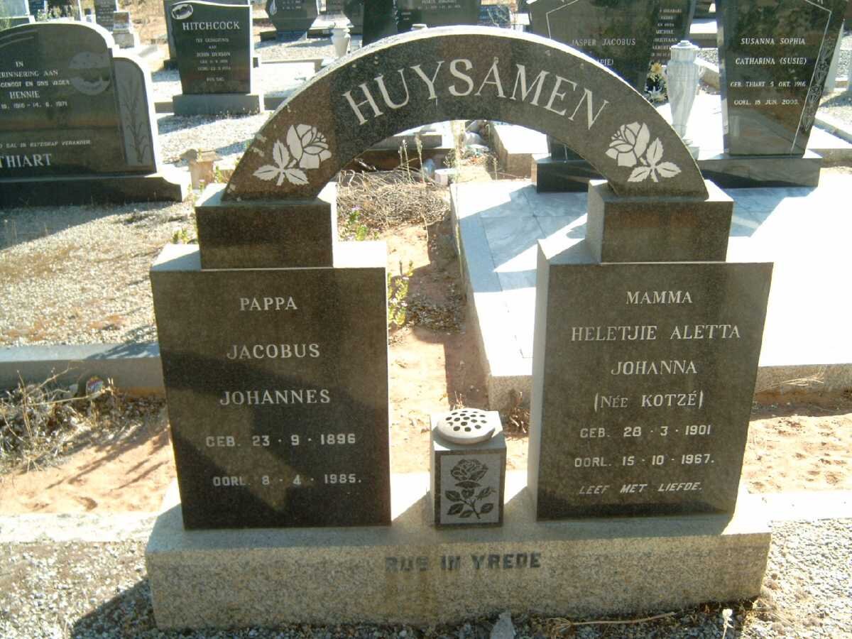 HUYSAMEN Jacobus Johannes 1896-1985 &amp; Heletjie Aletta Johanna KOTZE 1901-1967