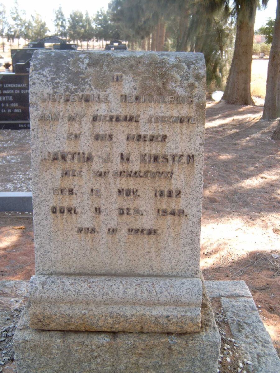 KIRSTEN Martha J.M. nee VAN SCHALKWYK 1882-1948