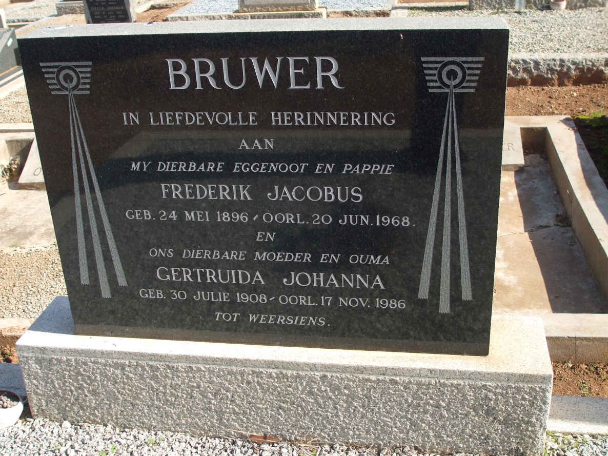 BRUWER Frederik Jacobus 1896-1968 &amp; Gertruida Johanna 1908-1986