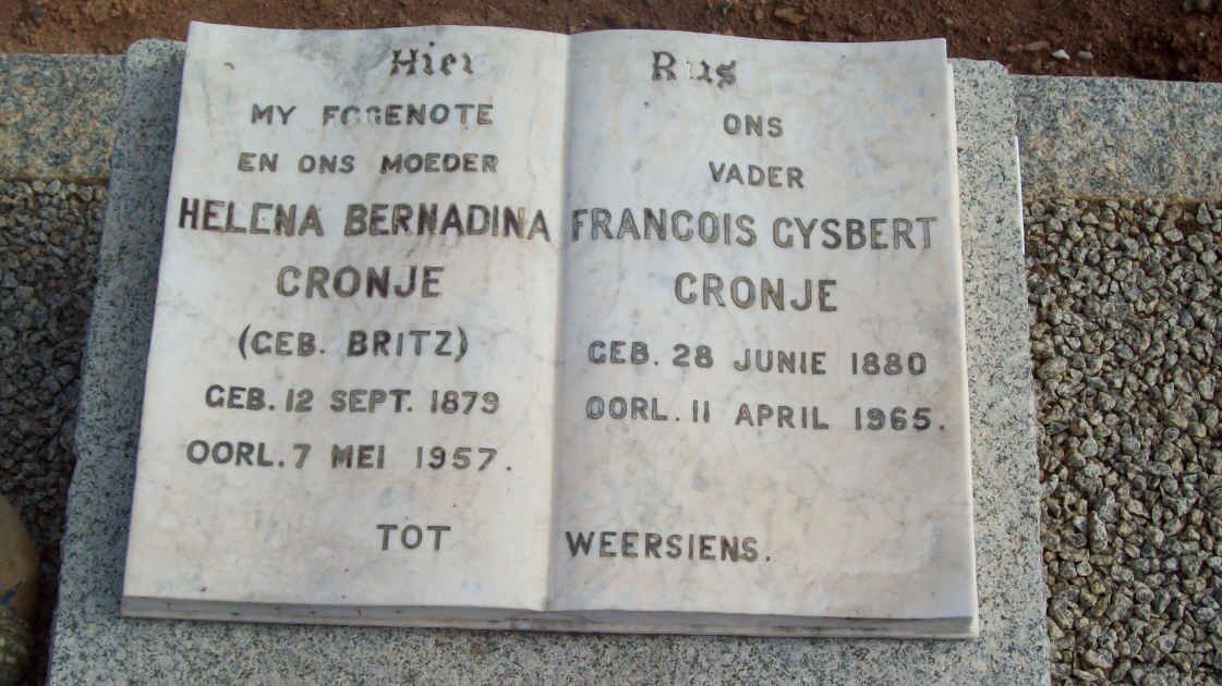 CRONJE Francois Gysbert 1880-1965 &amp; Helena Bernadina BRITZ 1879-1957