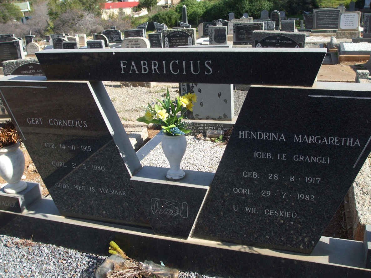 FABRICIUS Gert Cornelius 1915-1980 &amp; Hendrina Margaretha LE GRANGE 1917-1982