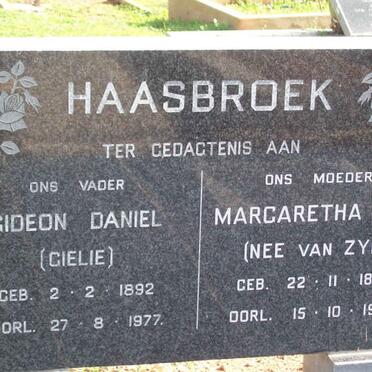 HAASBROEK Gideon Daniel 1892-1977 &amp; Margaretha C.W. VAN ZYL 1894-1978