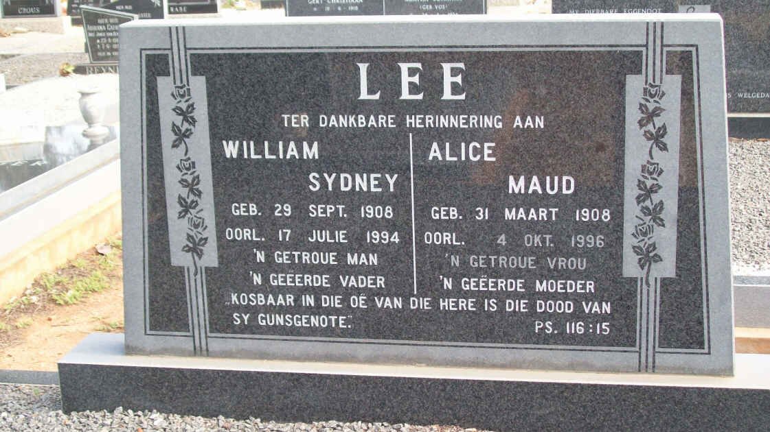 LEE William Sydney 1908-1994 &amp; Alice Maud 1908-1996