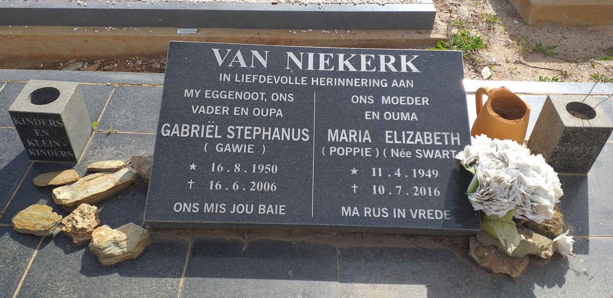 NIEKERK Gabriel Stephanus, van 1950-2006 &amp; Maria Elizabeth SWART 1949-2016