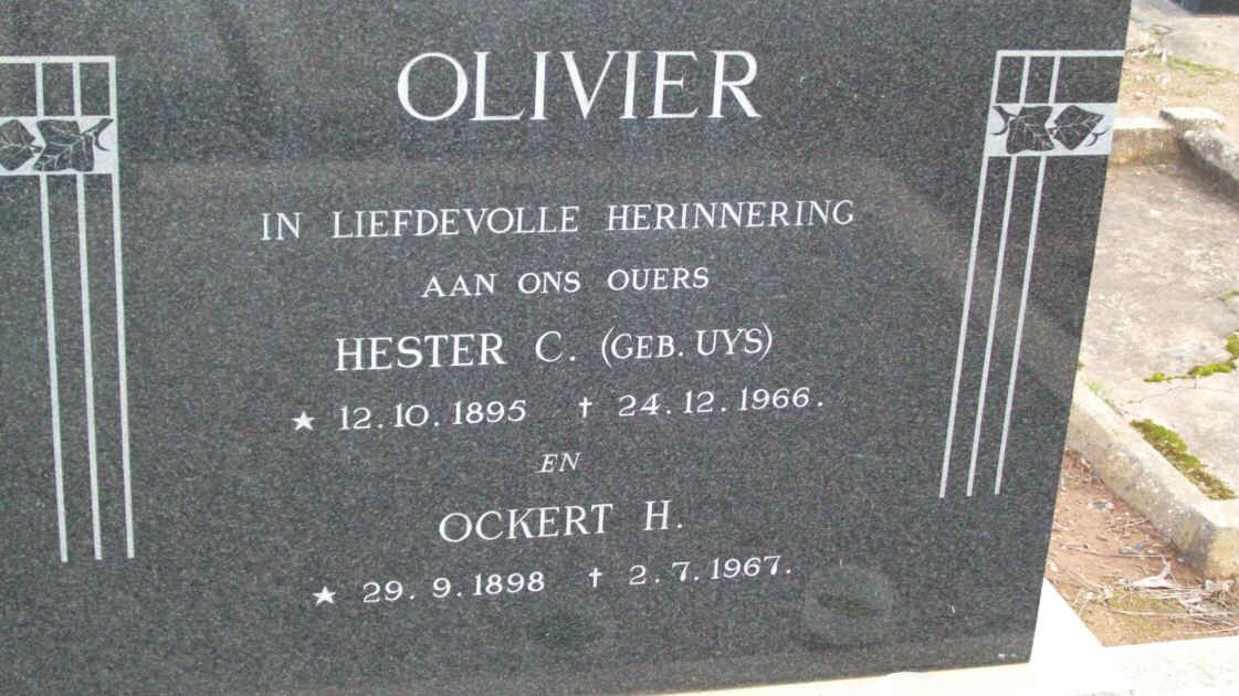 OLIVIER Ockert H. 1898-1967 &amp; Hester C. UYS 1895-1966