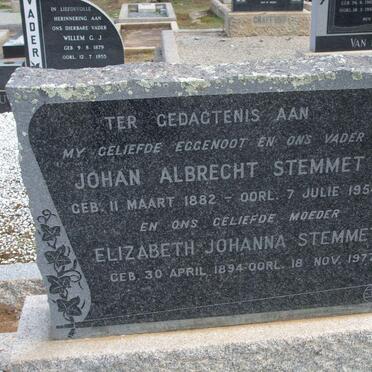 STEMMET Johan Albrecht 1882-1954 &amp; Elizabeth Johanna 1894-1977