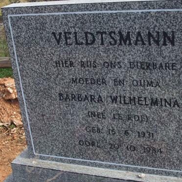 VELDTSMANN Barbara Wilhelmina nee LE ROE 1931-1984
