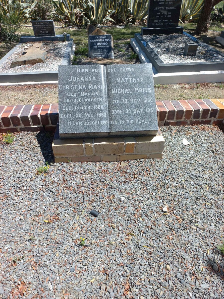 BRITS Matthys Michiel 1886-1951 &amp; Johanna Christina Maria CLAASSEN nee MARAIS 1885-196?