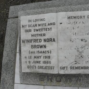 BROWN Ralph John A. 1913-1986 &amp; Winifred Nora ISAACS 1919-1965