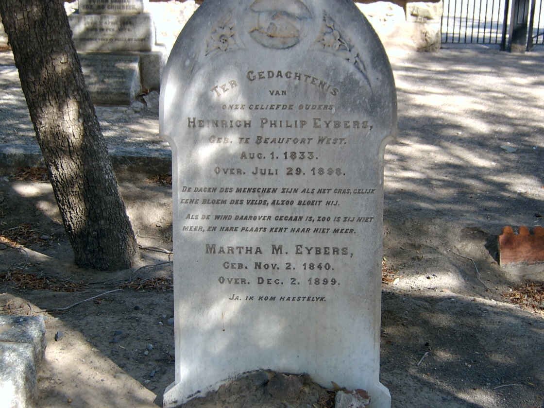 EYBERS Heinrich Philip 1833-1898 &amp; Martha M. 1840-1899